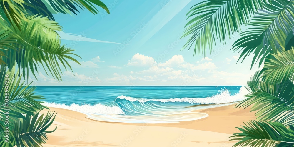 Tropical seaside with gentle waves creates an open, unobstructed view, perfect for promotional content and text. Horizontal layout offers ample space for messaging. Tropical seaside with gentle waves creates an open, unobstructed view, perfect for promotional content and text. Horizontal layout offers ample space for messaging.