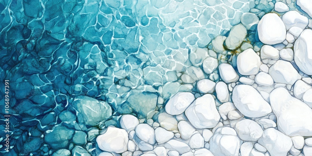 Background of abstract art featuring white stones and blue water, showcasing elegant beauty and detailed, crisp textures in the illustration. Background of abstract art featuring white stones and blue water, showcasing elegant beauty and detailed, crisp textures in the illustration.