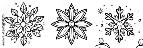 An isolated modern illustration of a snowflake on white background. Modern illustration without any background. Icon, logo, symbol, clipart, isolated.