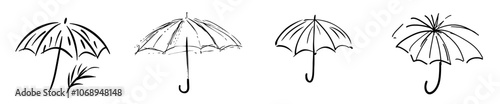 Modern umbrella line drawing. Hand drawn icon. Isolated icon. Design linear element. One-line object.
