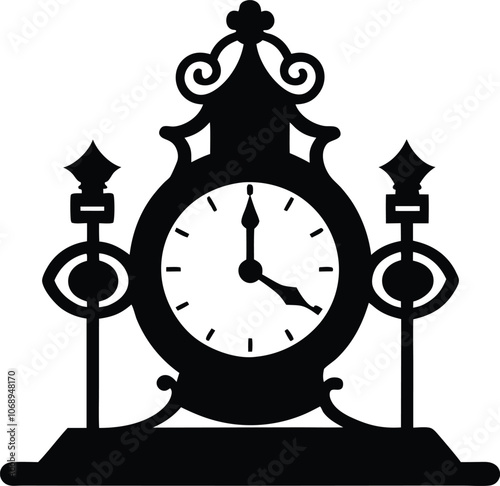 Retro Alarm Timepiece black silhouette,silhouette timer alarm clock logo and icon design