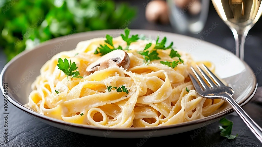 Creamy Pappardelle Pasta Served with Wine Creamy Pappardelle Pasta Served with Wine