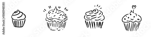 The outline of a cupcake icon. A cute and simple icon with a hand drawn style.