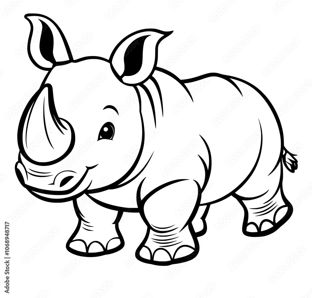 Fototapeta premium A smiling rhinoceros stands in front of a modern art drawing