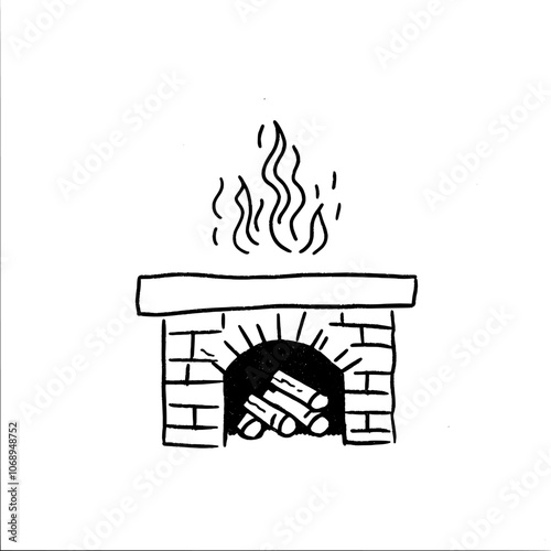 Hand-drawn modern fireplace illustration