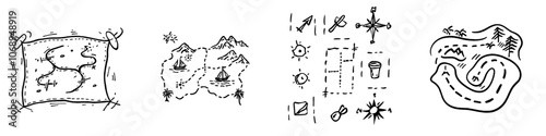 Hand drawn outline of a treasure map illustration