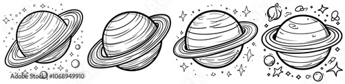 Graph of a planet surrounded by a ring in black and white