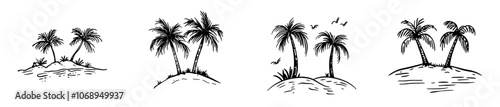 Tree of coconuts, palm trees, black palm trees, coconut tree icon