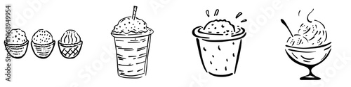 Doodle line icon of yogurt or sour cream container. An illustration of modern clip art.