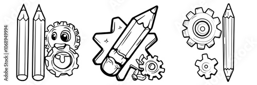 A modern icon representing gear, edit, information, design, and description