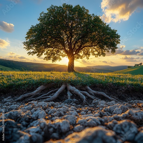 Majestic Tree Against a Golden Sunset Sky