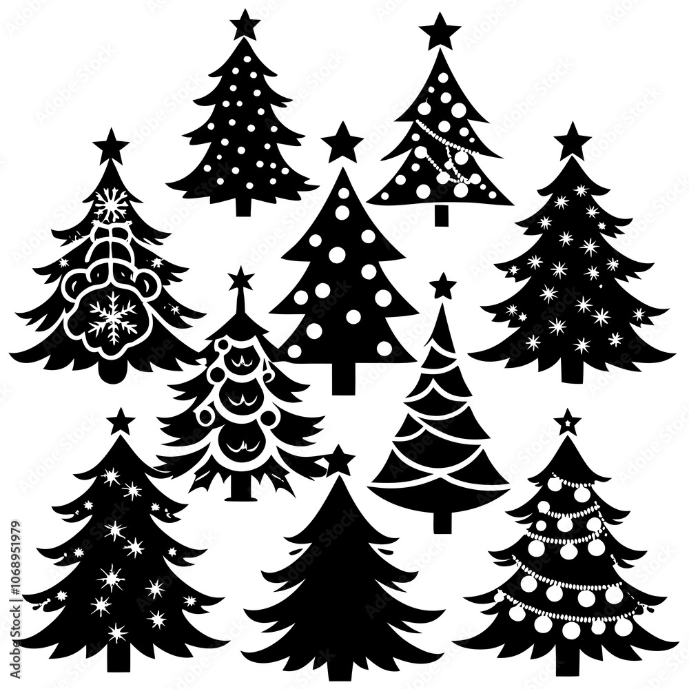 Obraz premium 10 Silhouette Christmas Tree Vector, Silhouette Christmas Tree Vector, Christmas Tree Silhouette Vector