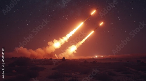 Rockets Launching into the Night Sky