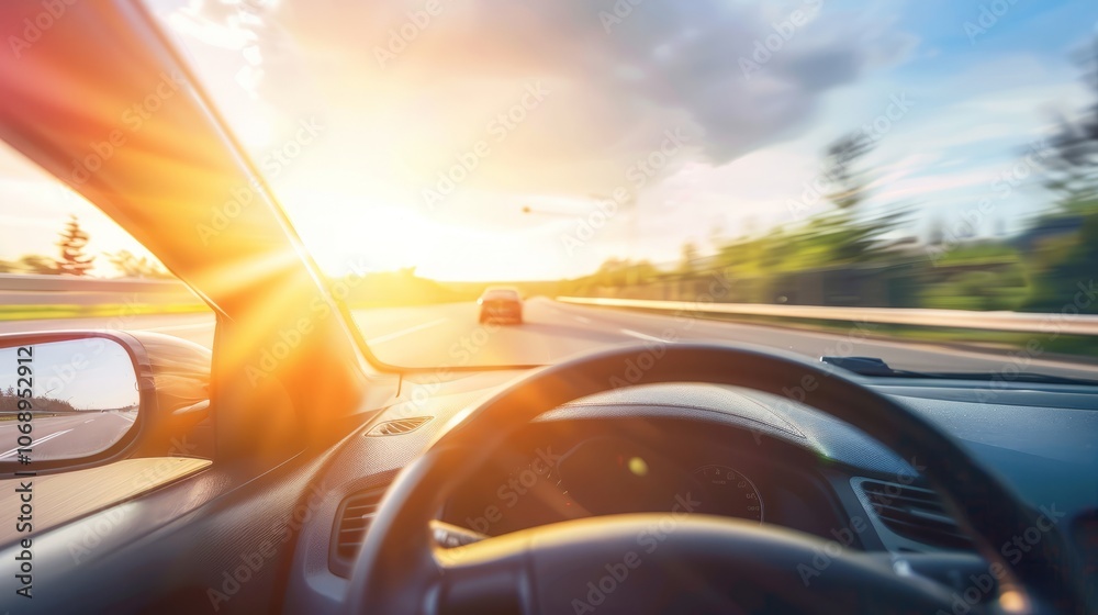 Fototapeta premium Autopilot mode. Smart car concept, Smart driving, driverless, smart car, intelligent, artificial self-powered car, car, road, traffic, speed, highway, driving, city, sport, traffic, car, street, fast,
