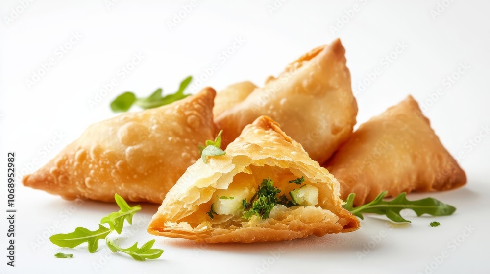 Set of Samosa, isolated on white background, realistic style, detailed texture, food shot Set of Samosa, isolated on white background, realistic style, detailed texture, food shot