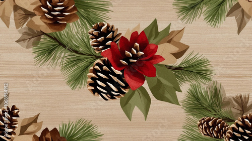 Rustic Holiday Log Slice Decor with Pinecones and Evergreen Accents photo