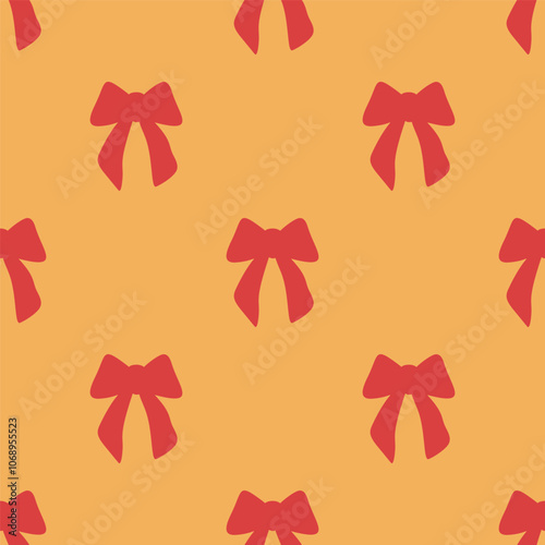 A seamless pattern with flat textured bows and ribbons