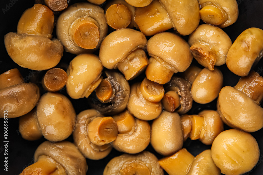 Champignon canned mushroom tasty food dish fresh gourmet food background on the table rustic food top view copy space Champignon canned mushroom tasty food dish fresh gourmet food background on the table rustic food top view copy space