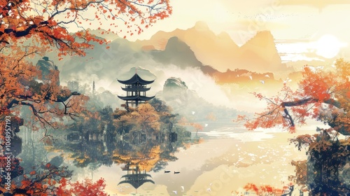 Chinese classical style painting illustration background