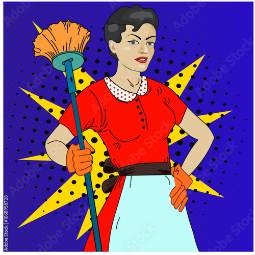 Cleaning lady vector in retro style