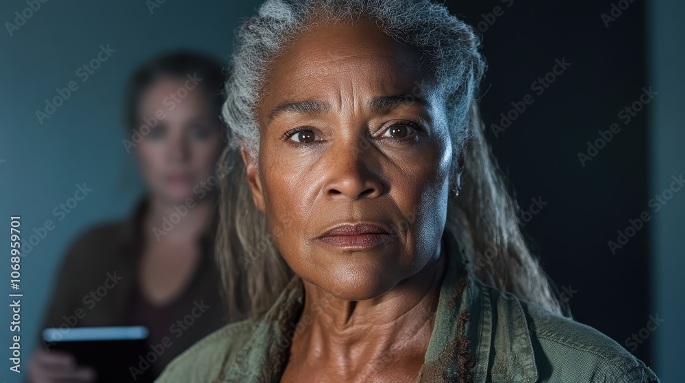 An elderly woman with a serious expression is set against a rustic, dark backdrop, representing resilience, wisdom, and a rich tapestry of life experiences. An elderly woman with a serious expression is set against a rustic, dark backdrop, representing resilience, wisdom, and a rich tapestry of life experiences.