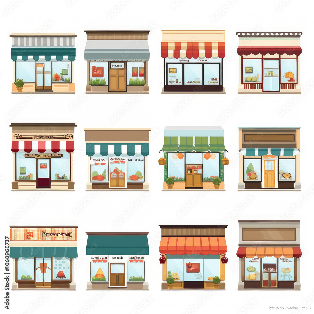 Collection of Various Small Business Storefront Illustrations