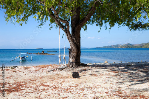 Swinging pole on the beach of Island Gili Gede, Lombok, Indonesia, Southeast Asia. photo