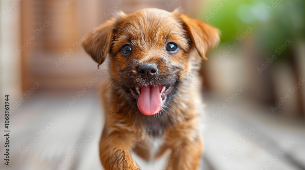Happy Puppy Running on a Wooden Floor Happy Puppy Running on a Wooden Floor