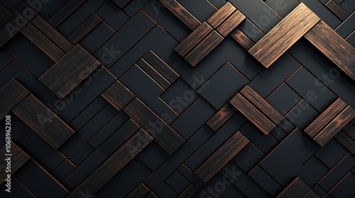 Fototapeta Naklejka Na Ścianę i Meble -  Dark abstract geometric pattern of intersecting wood planks.