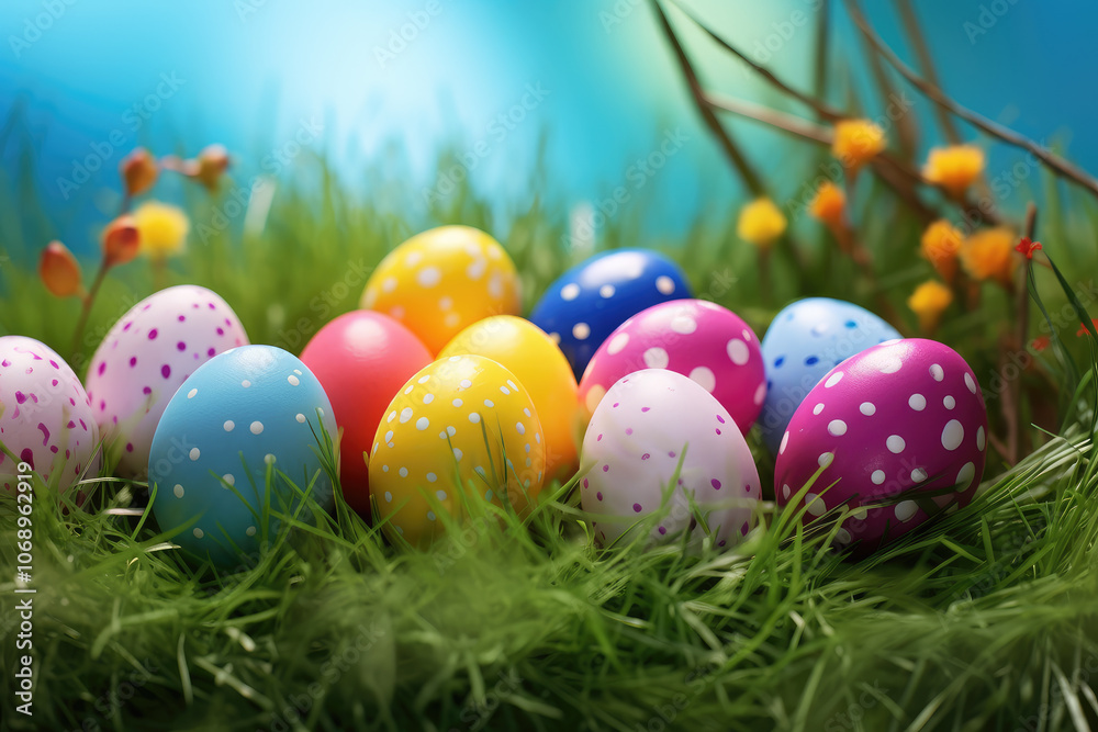 Colorful Easter Eggs Nestled in Fresh Spring Grass