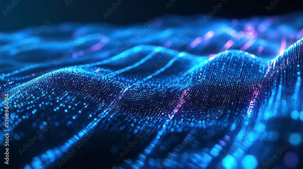 Abstract digital landscape with glowing particles creating a wave-like effect. Abstract digital landscape with glowing particles creating a wave-like effect.