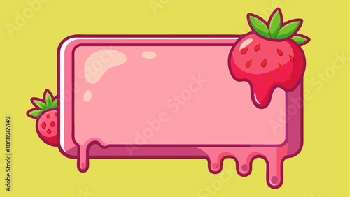 Strawberry melted fruit  frame, cute frame for child book background, cute cardboard orange background 
