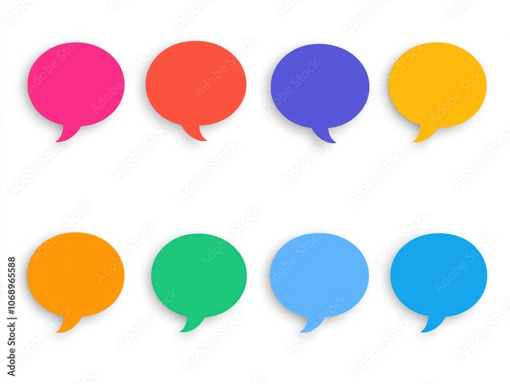 A collection of colorful speech bubble icons arranged in a grid pattern on a white background, each with a unique color. A collection of colorful speech bubble icons arranged in a grid pattern on a white background, each with a unique color.