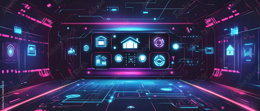 Fototapeta premium Futuristic glowing interface of a smart home system.
