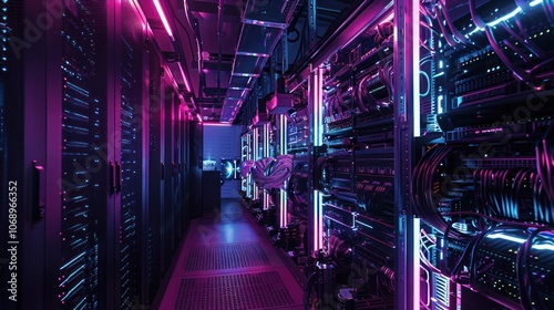 Advanced GPUs in high-tech data centers.