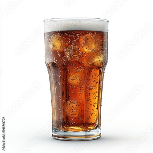 Refreshing Glass of Iced Cola with Bubbles and Ice