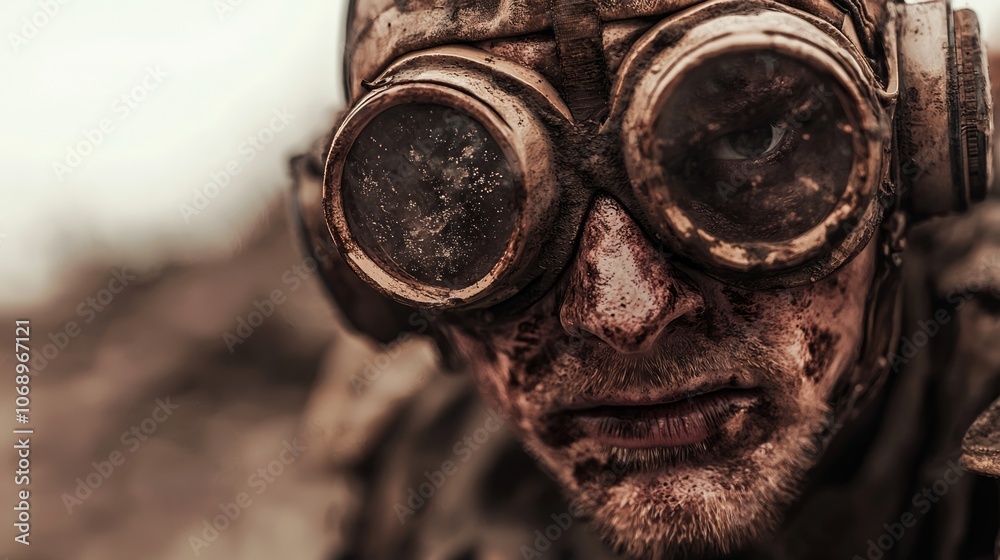 Gritty Survivor: Portrait of a Weathered Scavenger in a Post-Apocalyptic Dieselpunk World Gritty Survivor: Portrait of a Weathered Scavenger in a Post-Apocalyptic Dieselpunk World