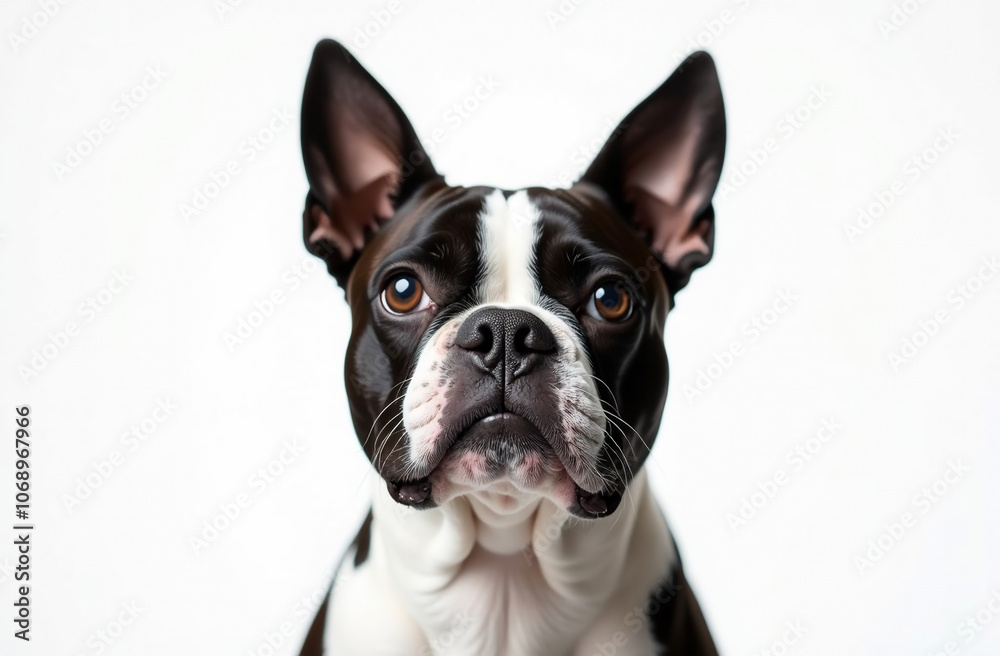 Portrait of a Boston Terrier looking at the camera on a white background Portrait of a Boston Terrier looking at the camera on a white background