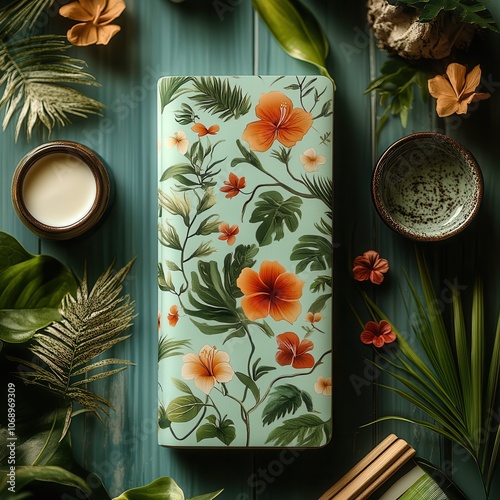 Tropical Floral Pattern with Green Leaves and Flowers