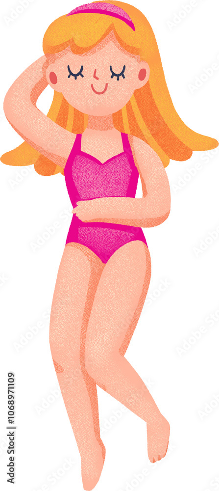 Hand-painted digital painting of a woman relaxing on the beach. Hand-painted digital painting of a woman relaxing on the beach.