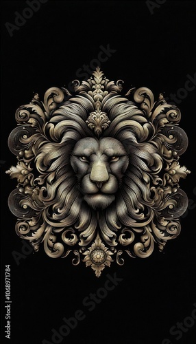 Black wallpaper with gold design of lion