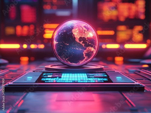 Futuristic control room with advanced holographic displays, AI generated