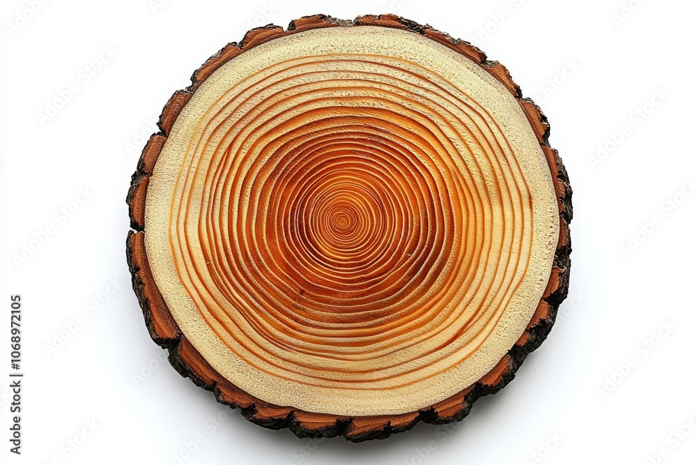 Fototapeta premium wood slice circle with concentric rings , isolated on white background, , copy space for text,