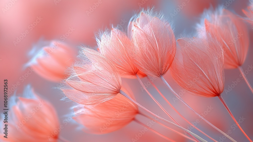 Delicate pink flowers with fuzzy petals, soft focus. Nature and beauty concept