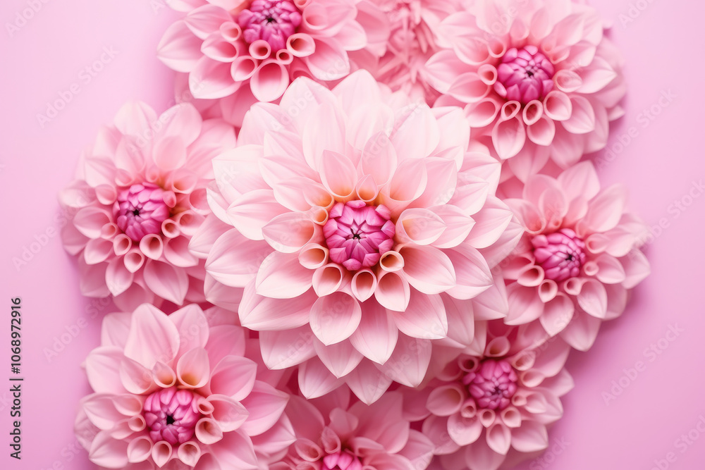 Pink Dahlia Blooms on Soft Pastel Backdrop Pink Dahlia Blooms on Soft Pastel Backdrop