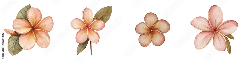 A tropical plumeria flower watercolor vibrant pink and yellow exotic allure isolated on white and transparent background A tropical plumeria flower watercolor vibrant pink and yellow exotic allure isolated on white and transparent background