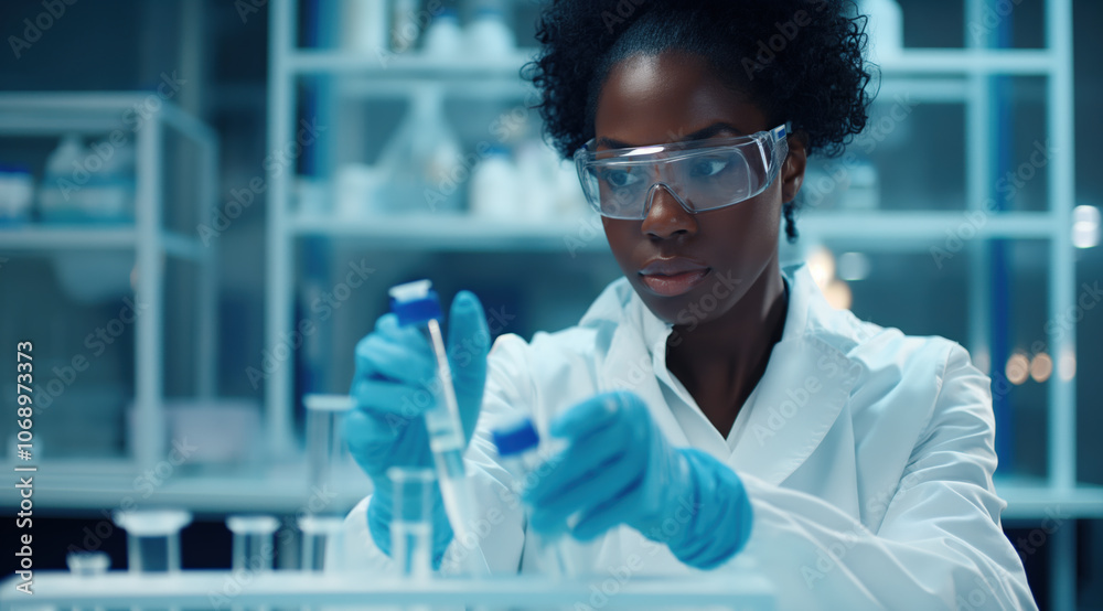 Medical bio laboratory, Research, Science test technology. Pharmaceutical lab specialist examines medicine vials, hospital patient samples. Medical student conducts research. Realistic style photo Medical bio laboratory, Research, Science test technology. Pharmaceutical lab specialist examines medicine vials, hospital patient samples. Medical student conducts research. Realistic style photo