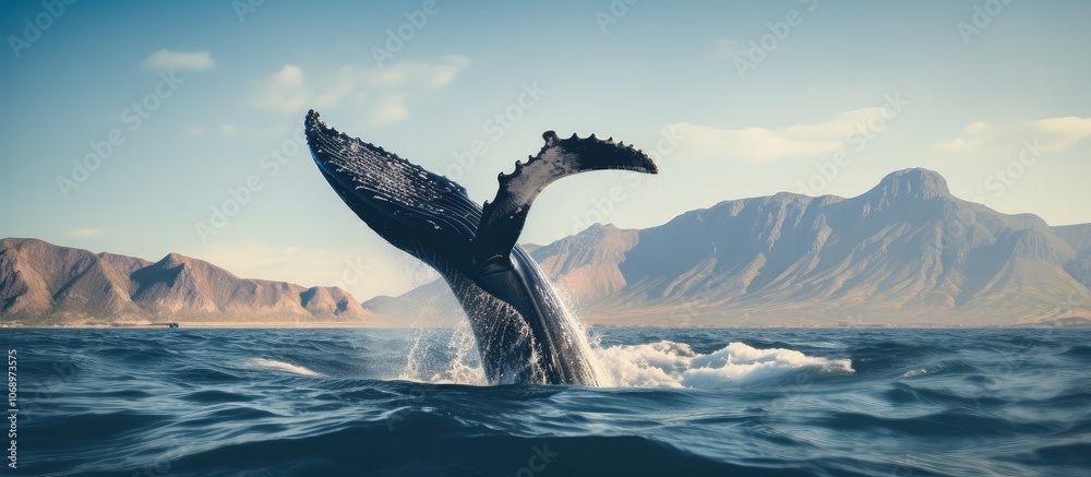 Fototapeta premium Majestic Whale Tail Rising Above Serene Sea