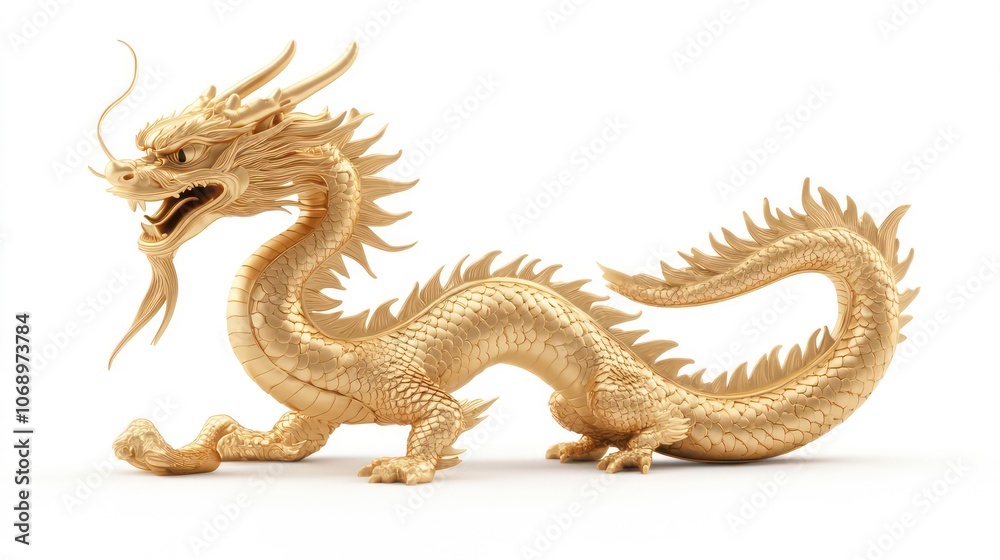 Fototapeta premium Chinese golden dragon isolated on white. Golden traditional chinese dragon isolated on white