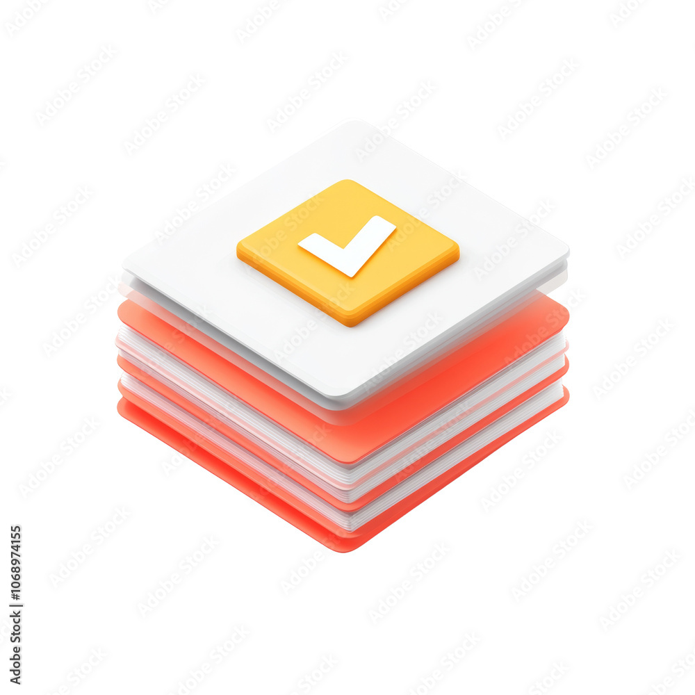 3D Document Stack Icon with Approval Check 3D Document Stack Icon with Approval Check